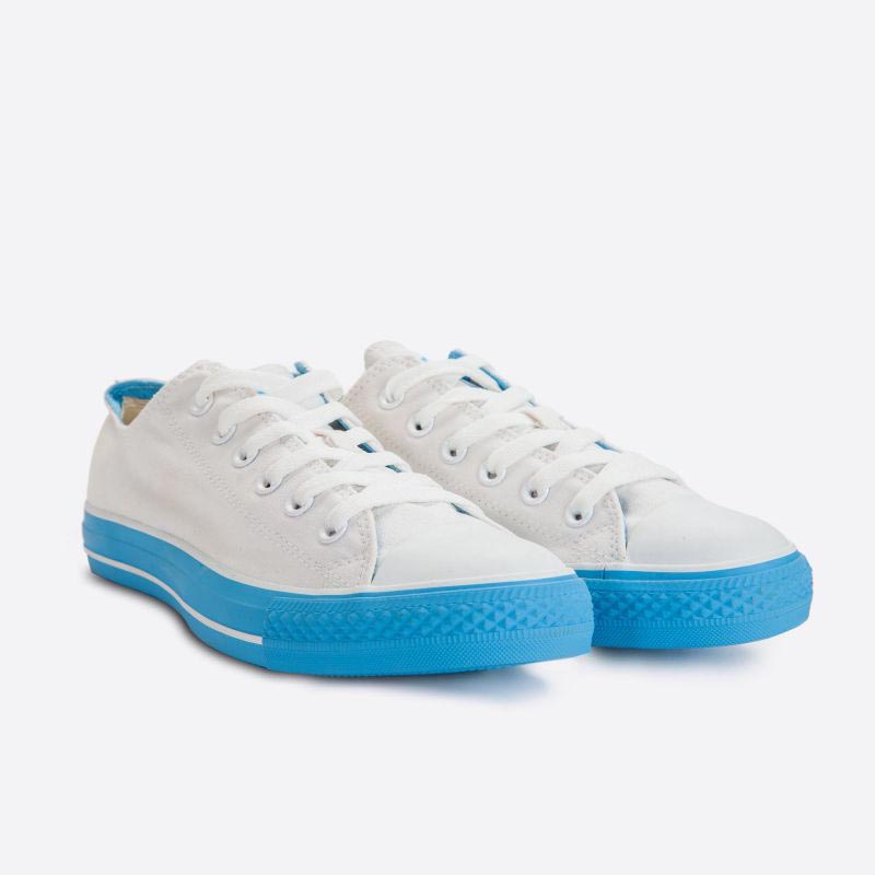 Bílé plátěné tenisky Veemes White And Blue s modrou podrážkou