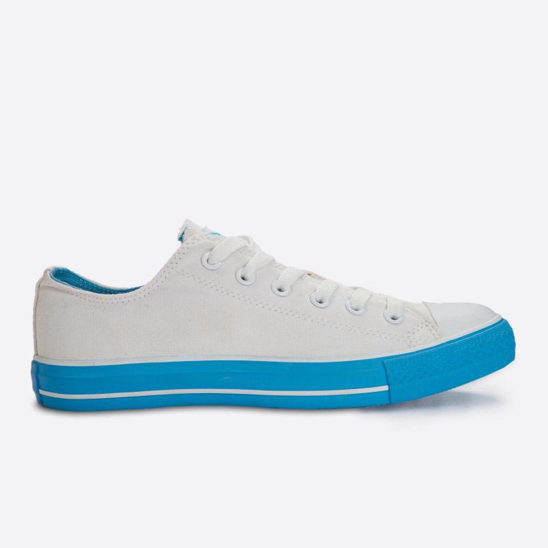 Bílé plátěné tenisky Veemes White And Blue s modrou podrážkou