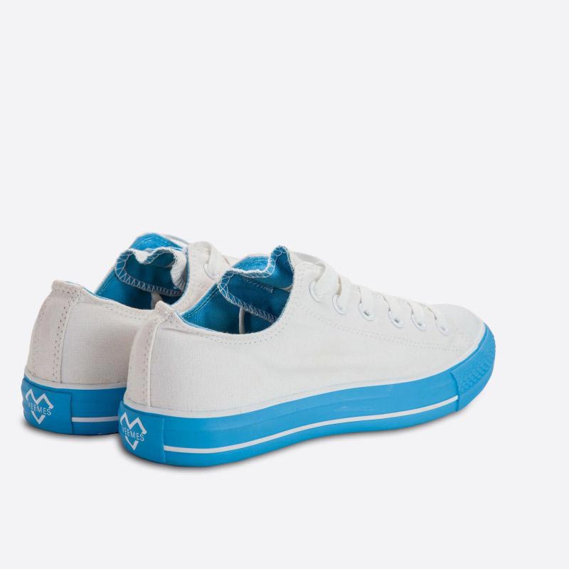 Bílé plátěné tenisky Veemes White And Blue s modrou podrážkou