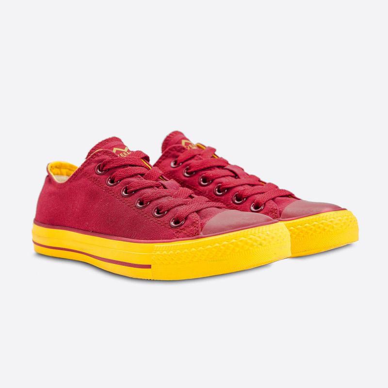 Vínově červené plátěné tenisky Veemes Burgundy And Yellow se žlutou podrážkou
