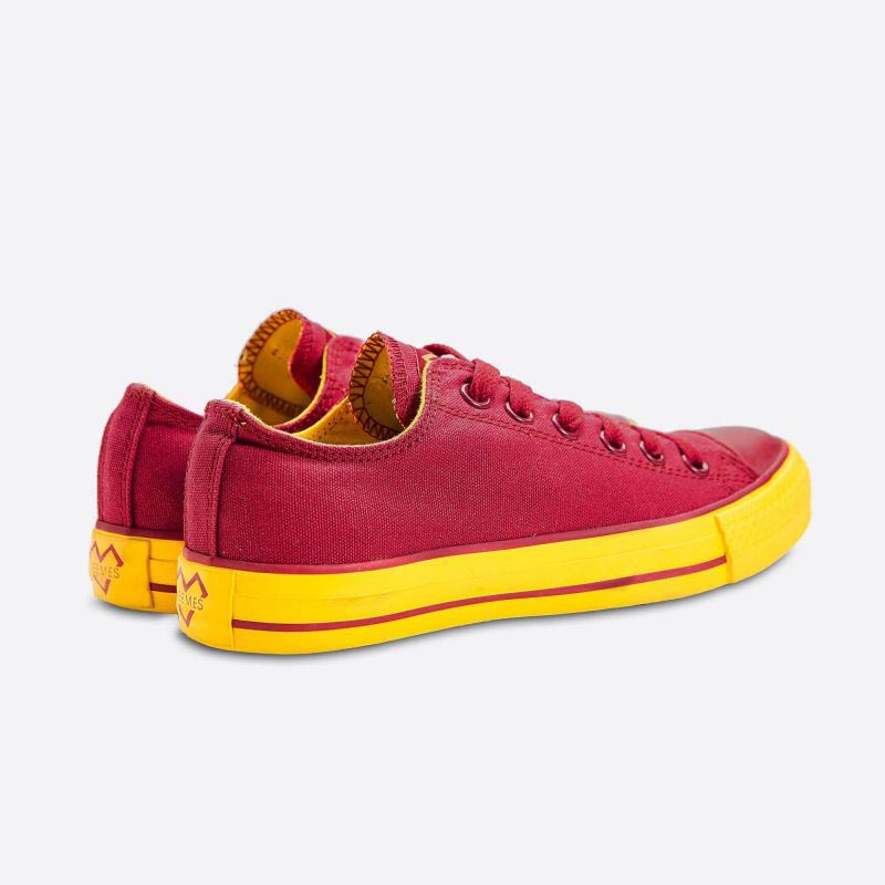 Vínově červené plátěné tenisky Veemes Burgundy And Yellow se žlutou podrážkou